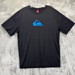 Quiksilver Mens Short Sleeve Rash Guard Black Blue Logo Swim Shirt Size Medium